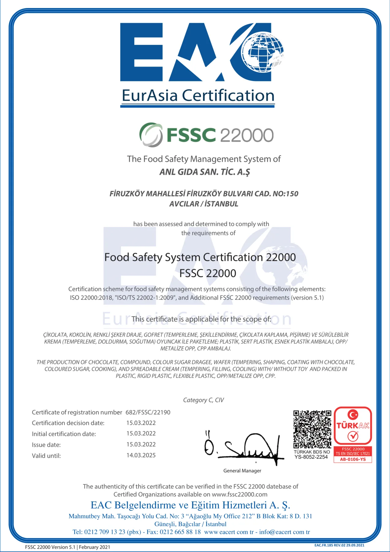 Previous FSSC 22000 Certificate