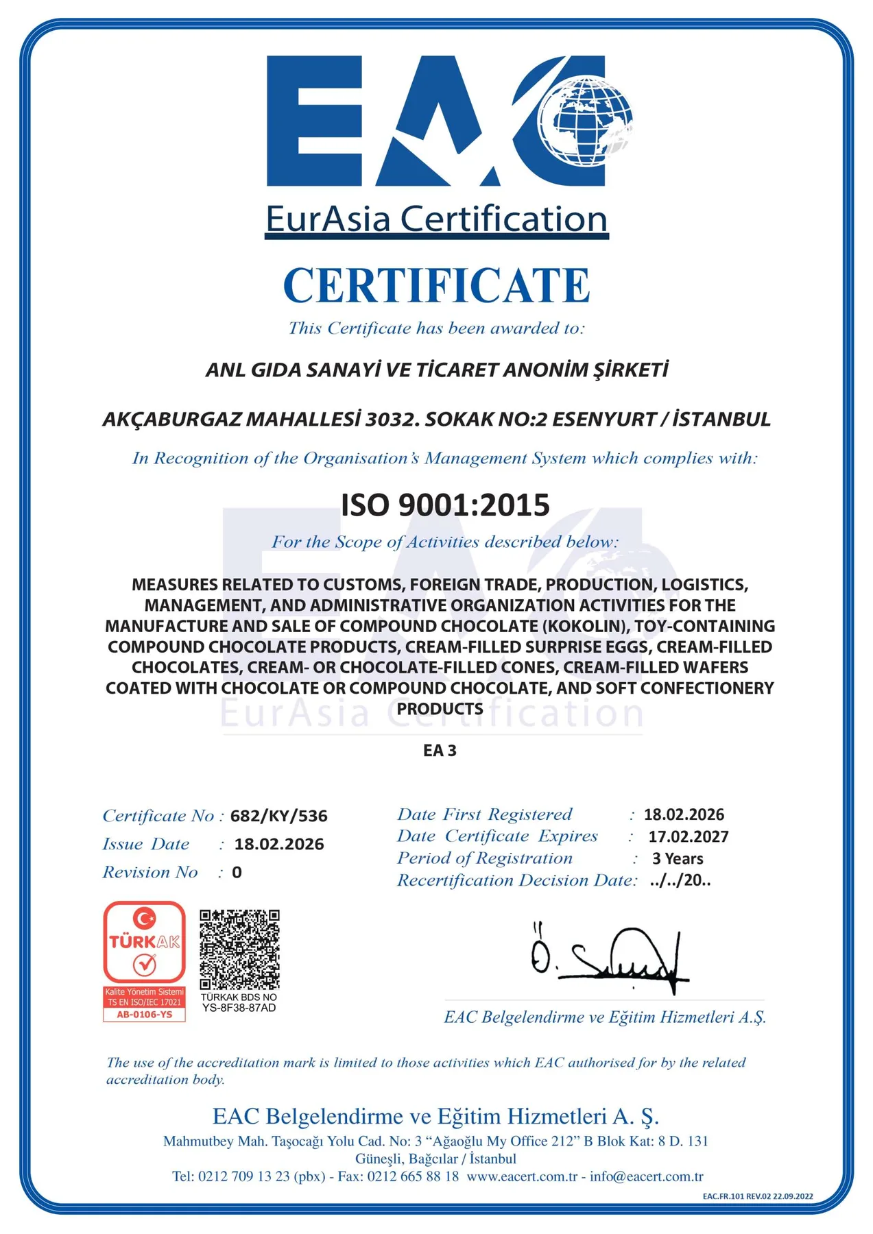 ISO 9001 Quality Management System Certificate - English
