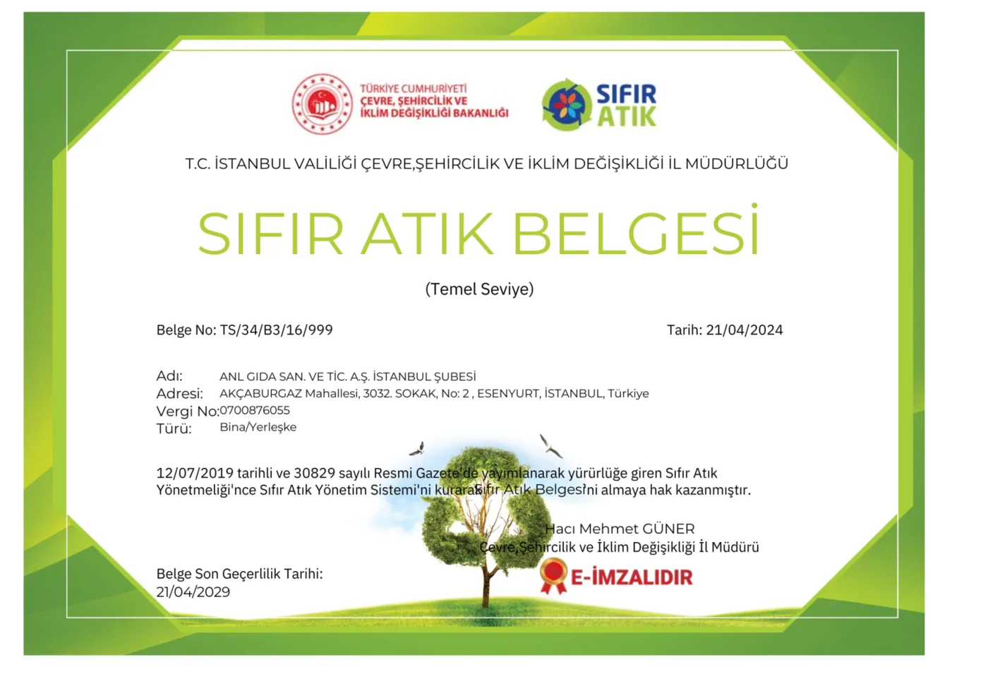 Zero Waste Certificate